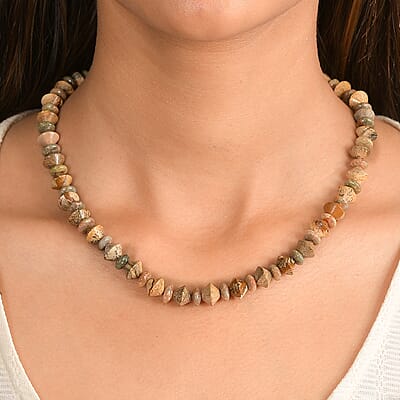 EverTrue Unakite and Picture Jasper 210.00 ctw Necklace in 18K YG Plated 18 Inches
