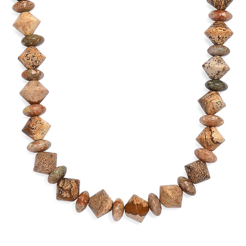 EverTrue Unakite and Picture Jasper 210.00 ctw Necklace in 18K YG Plated 18 Inches