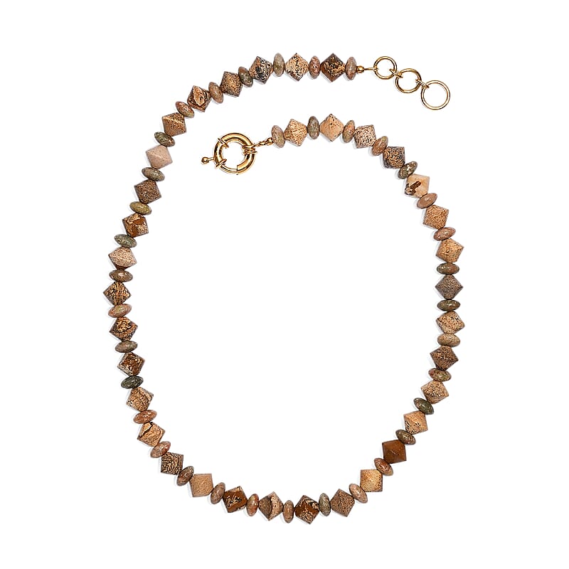 EverTrue Unakite and Picture Jasper 210.00 ctw Necklace in 18K YG Plated 18 Inches