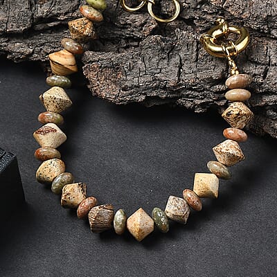 EverTrue Unakite and Picture Jasper 74.00 ctw Bracelet in 18K YG Plated (7.25 In)