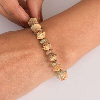EverTrue Unakite and Picture Jasper 74.00 ctw Bracelet in 18K YG Plated (7.25 In)