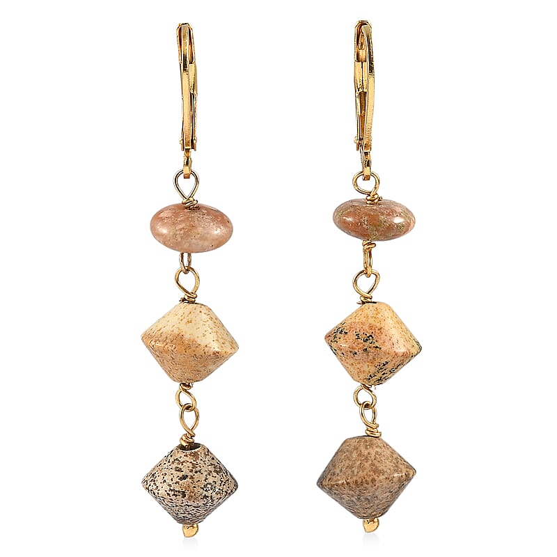 EverTrue Unakite and Picture Jasper 18.00 ctw Earrings in ION Plated YG Stainless Steel