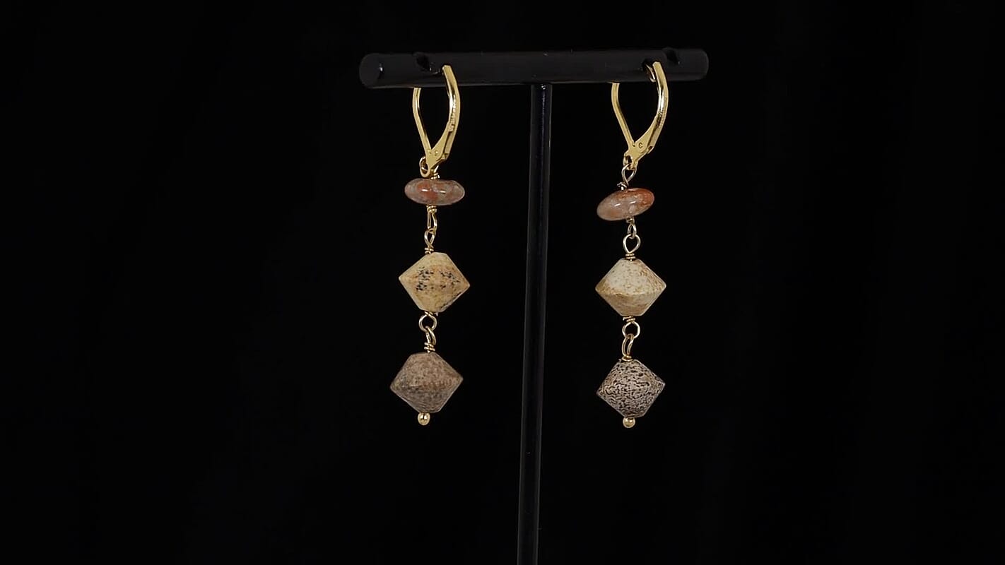 EverTrue Unakite, Picture Jasper Earrings in ION Plated YG Stainless Steel 18.00 ctw