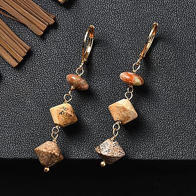 EverTrue Unakite and Picture Jasper 18.00 ctw Earrings in ION Plated YG Stainless Steel