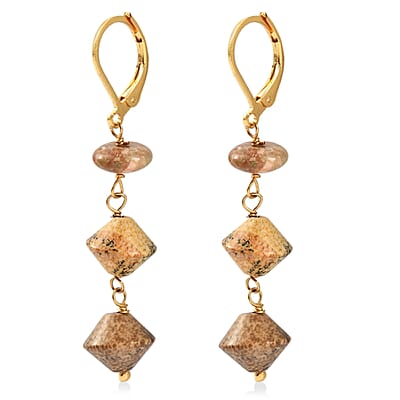 EverTrue Unakite and Picture Jasper 18.00 ctw Earrings in ION Plated YG Stainless Steel
