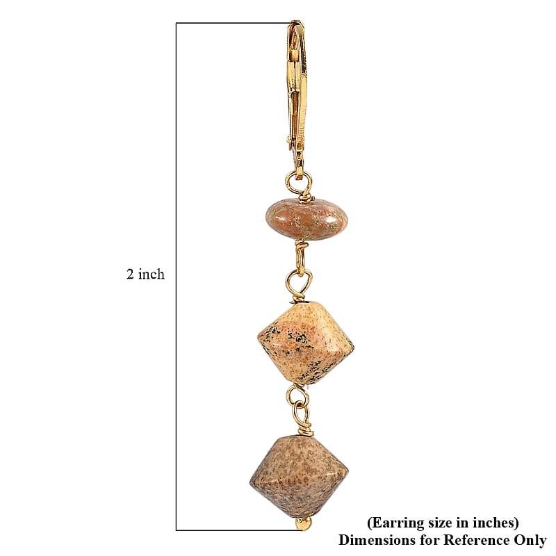EverTrue Unakite and Picture Jasper 18.00 ctw Earrings in ION Plated YG Stainless Steel