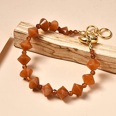 EverTrue Red Aventurine and Ceylon Hessonite Garnet 62.00 ctw Bracelet in 18K YG Plated (7.25 In)