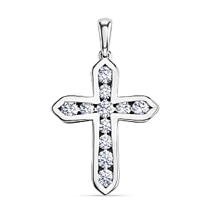 D'Joy Simulated Diamond Cross Pendant without Chain in Platinum Over Sterling Silver