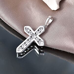 D'Joy Simulated Diamond Cross Pendant without Chain in Platinum Over Sterling Silver