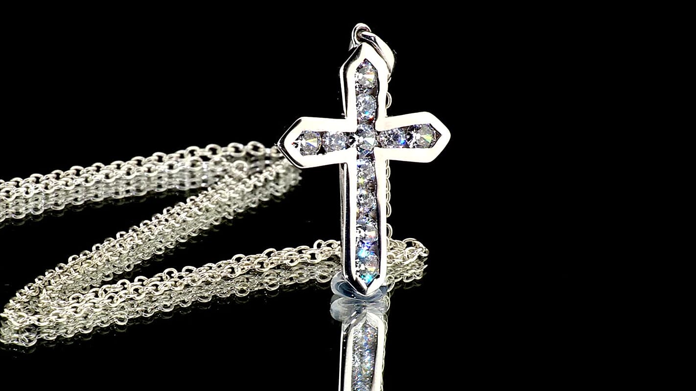 D'Joy Simulated Diamond Cross Pendant without Chain in Platinum Over Sterling Silver