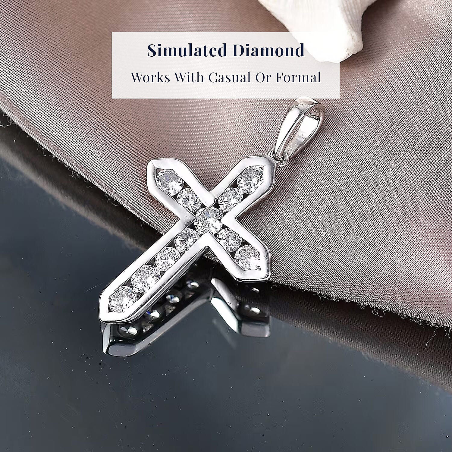 D'Joy Simulated Diamond Cross Pendant in Platinum Over Sterling Silver