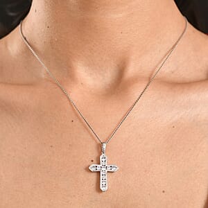 D'Joy Simulated Diamond Cross Pendant without Chain in Platinum Over Sterling Silver