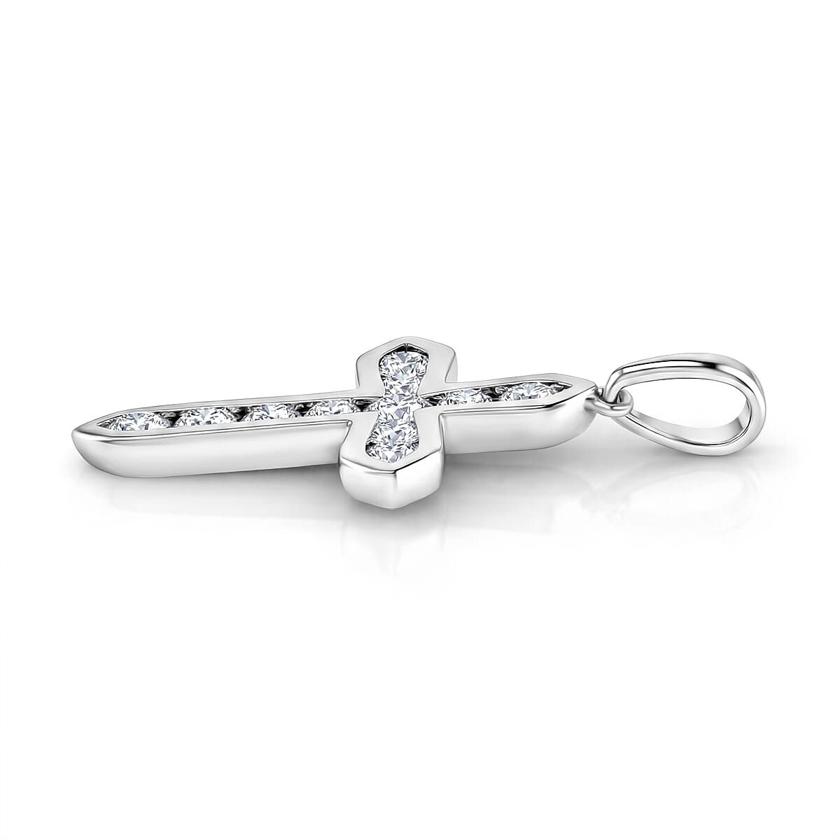 D'Joy Simulated Diamond Cross Pendant without Chain in Platinum Over Sterling Silver image number 3
