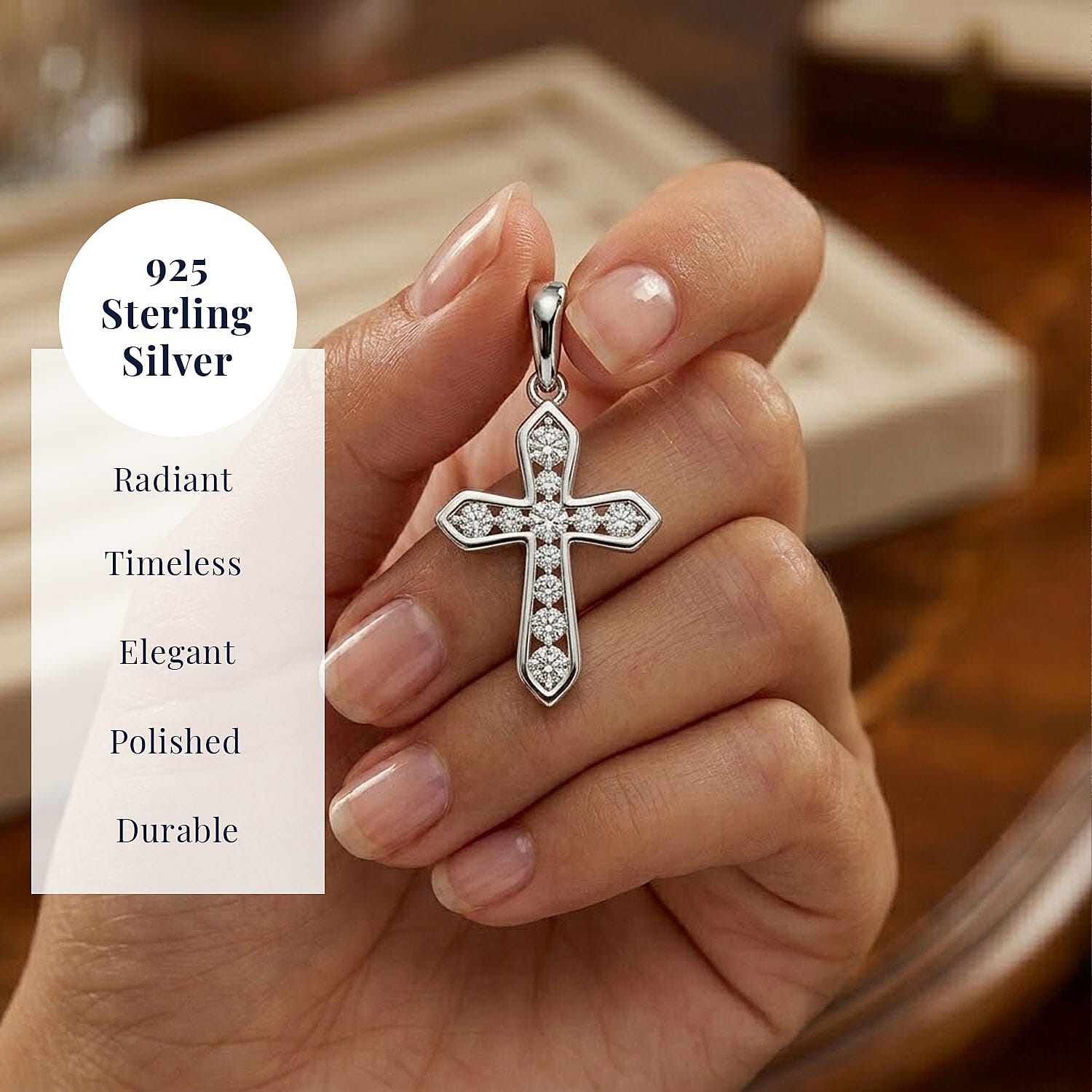 D'Joy Simulated Diamond Cross Pendant in Platinum Over Sterling Silver