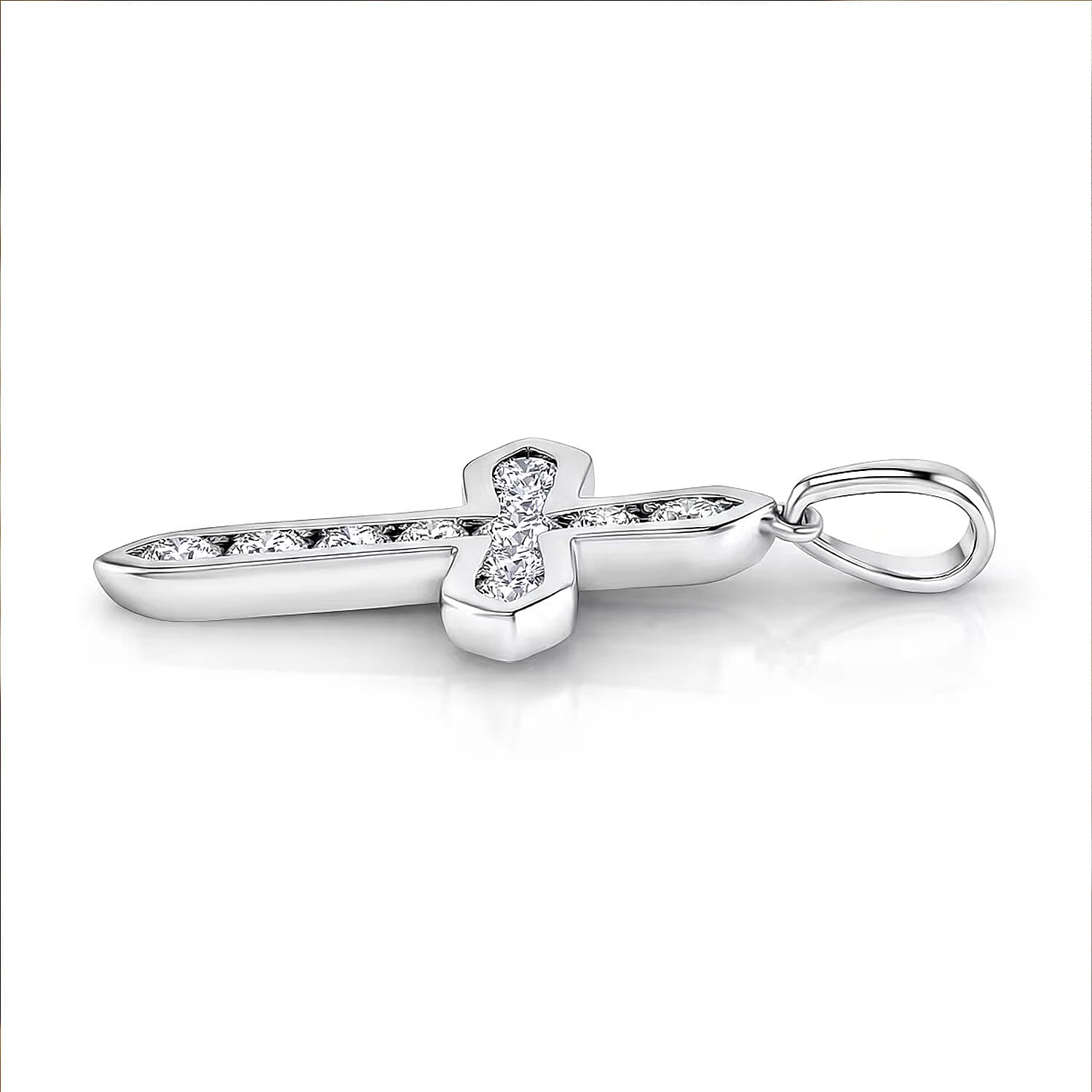 D'Joy Simulated Diamond Cross Pendant in Platinum Over Sterling Silver