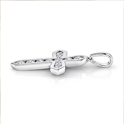 D'Joy Simulated Diamond Cross Pendant without Chain in Platinum Over Sterling Silver