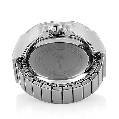 Genoa Moissanite (Rnd 1.55mm, 28pcs) Japanese Movement Light Blue Dial Ring Watch with Silvertone