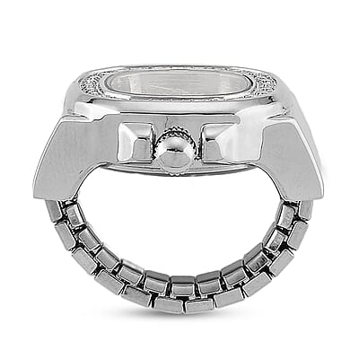 Genoa Moissanite (Rnd 1.55mm, 28pcs) Japanese Movement Light Blue Dial Ring Watch with Silvertone