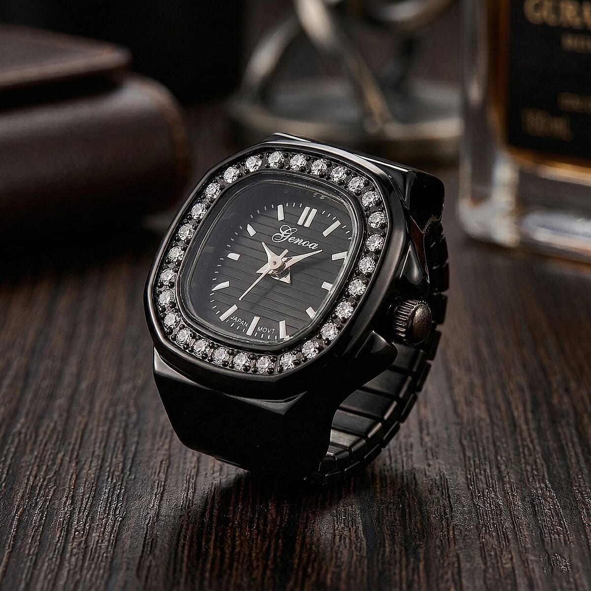 Genoa Japanese Movement Black Dial Watch with Black Silvertone image number 1