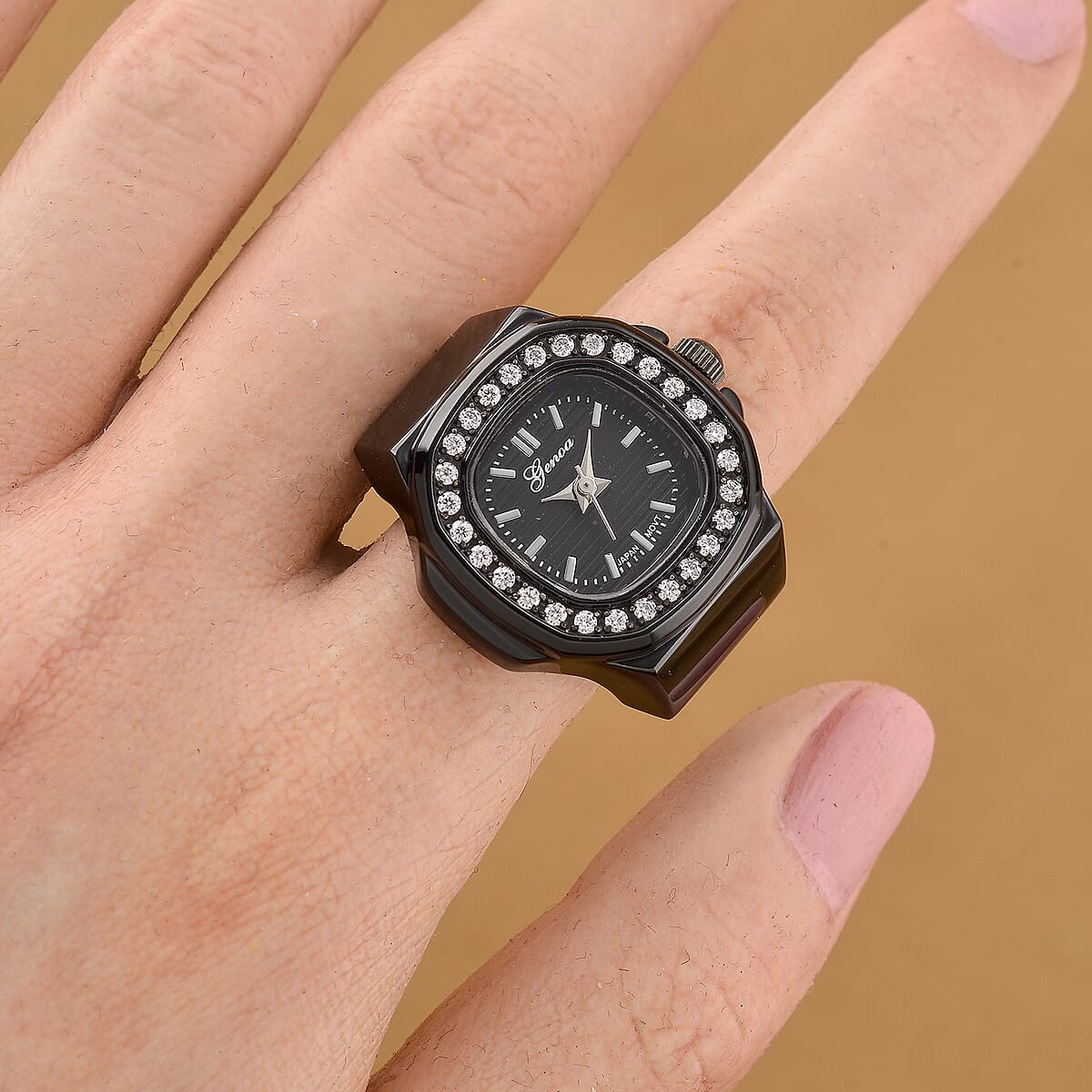 Genoa Japanese Movement Black Dial Watch with Black Silvertone image number 2