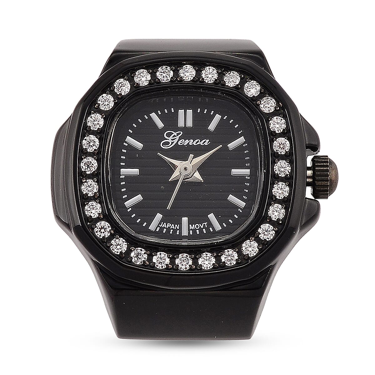 Genoa Japanese Movement Black Dial Watch with Black Silvertone image number 3