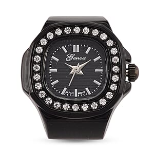 Genoa Japanese Movement Black Dial Watch with Black Silvertone