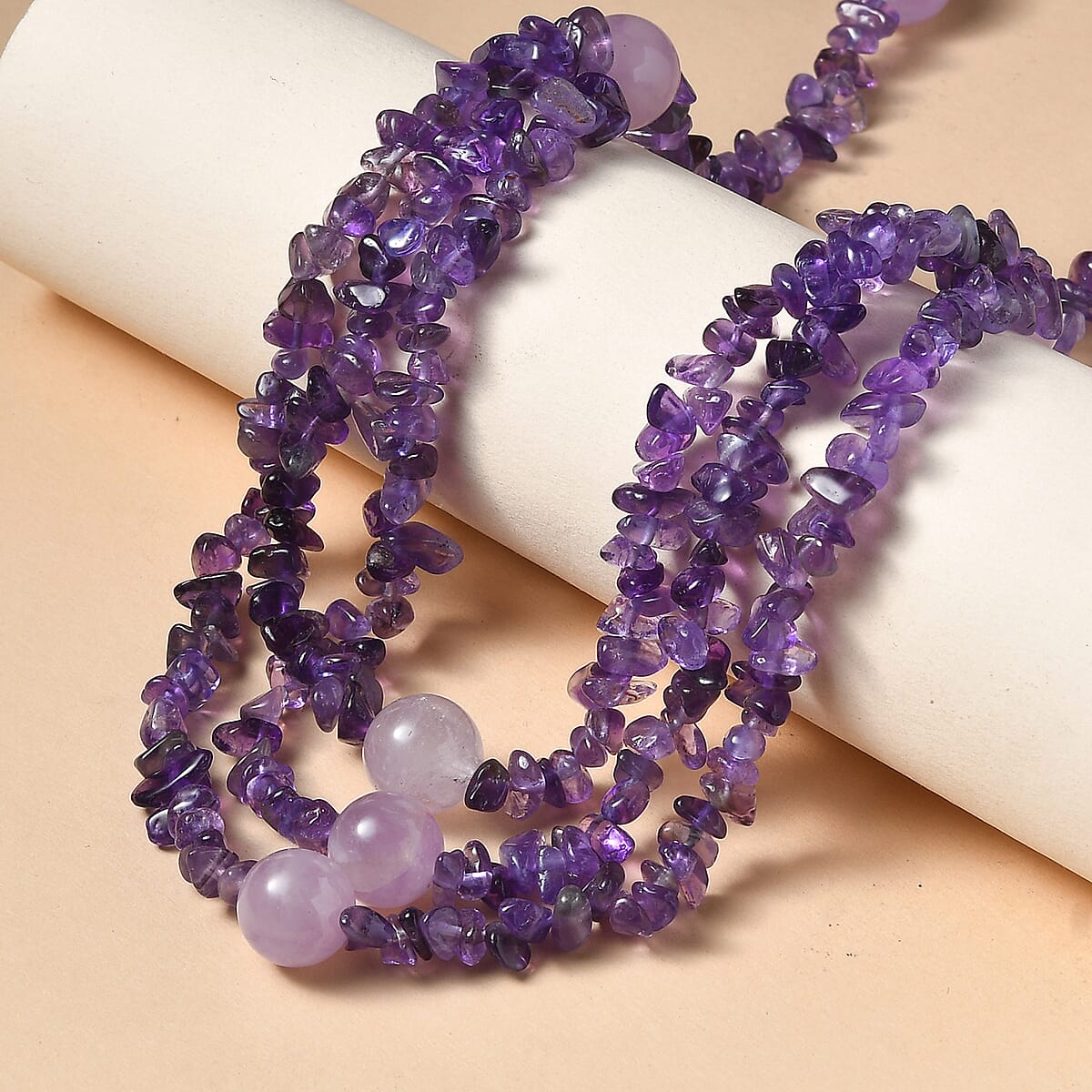 EverTrue African Amethyst and Rose De France Amethyst 200.00 ctw Chips Necklace in Platinum Over 18 Inches  image number 1