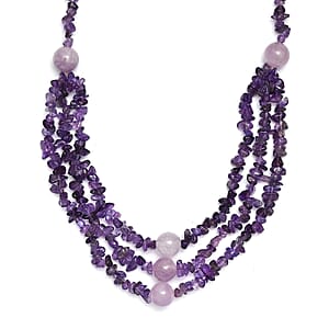 EverTrue African Amethyst and Rose De France Amethyst 200.00 ctw Chips Necklace in Platinum Over 18 Inches 