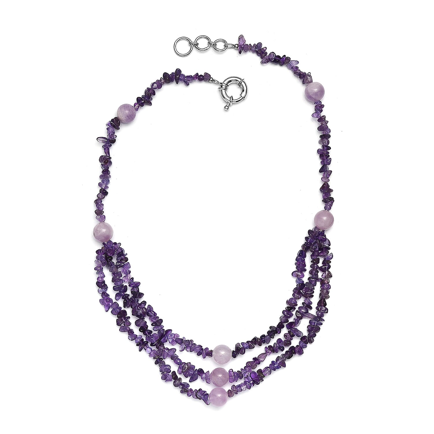 EverTrue African Amethyst and Rose De France Amethyst 200.00 ctw Chips Necklace in Platinum Over 18 Inches 