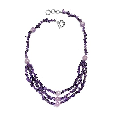 EverTrue African Amethyst and Rose De France Amethyst 200.00 ctw Chips Necklace in Platinum Over 18 Inches 