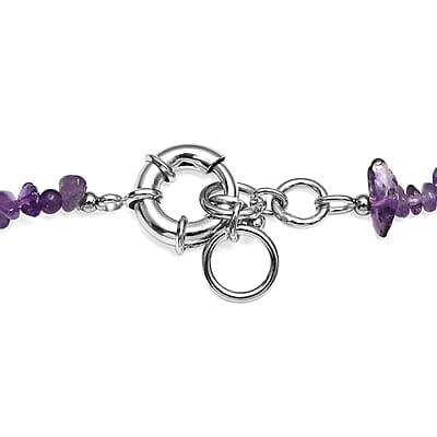 EverTrue African Amethyst and Rose De France Amethyst 200.00 ctw Chips Necklace in Platinum Over 18 Inches 