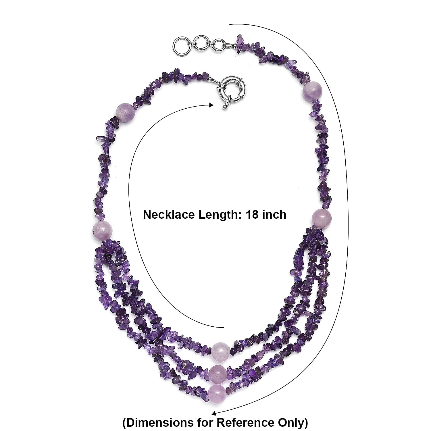EverTrue African Amethyst and Rose De France Amethyst 200.00 ctw Chips Necklace in Platinum Over 18 Inches 