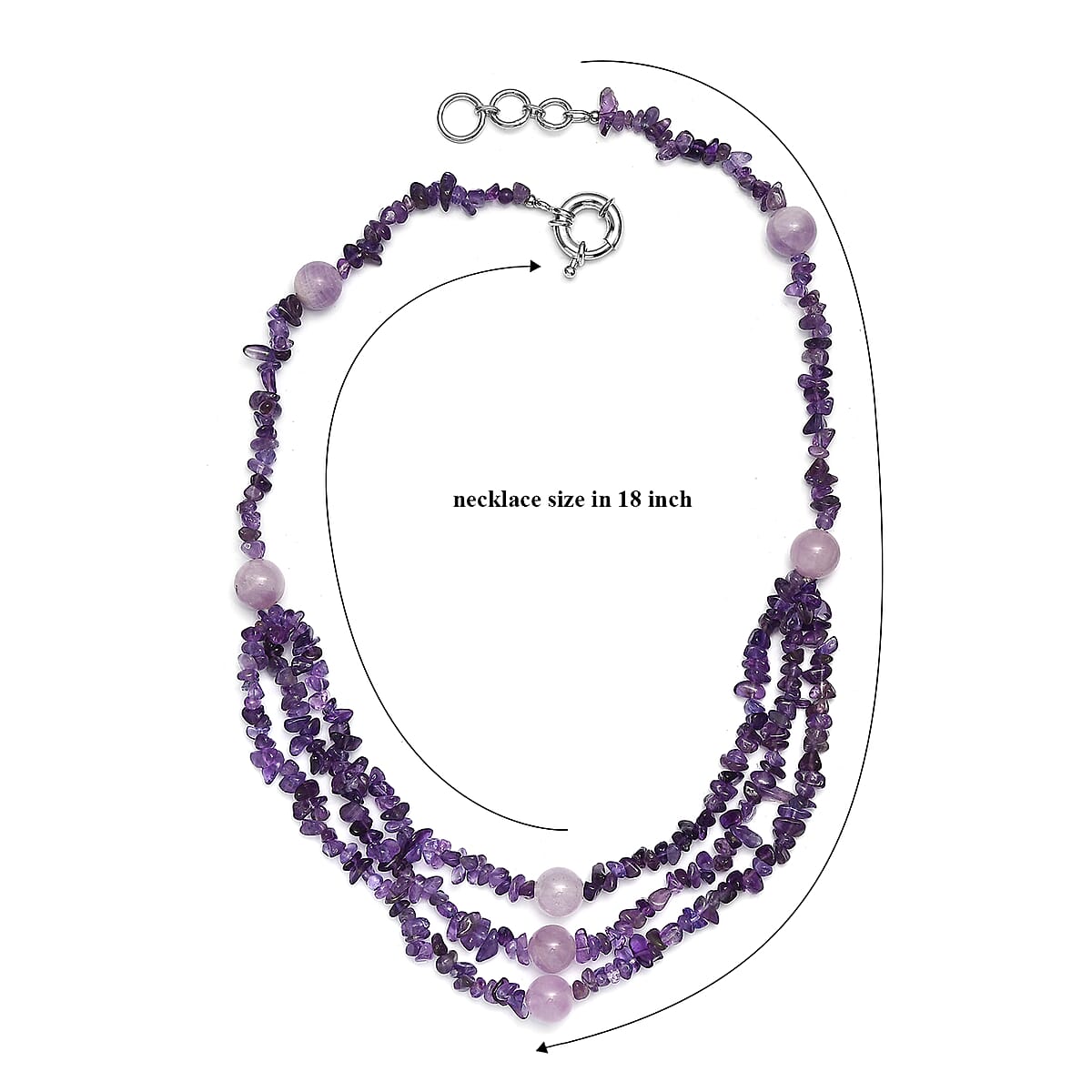 EverTrue African Amethyst and Rose De France Amethyst 200.00 ctw Chips Necklace in Platinum Over 18 Inches  image number 6
