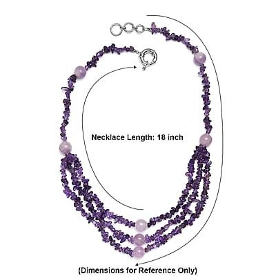 EverTrue African Amethyst and Rose De France Amethyst 200.00 ctw Chips Necklace in Platinum Over 18 Inches 