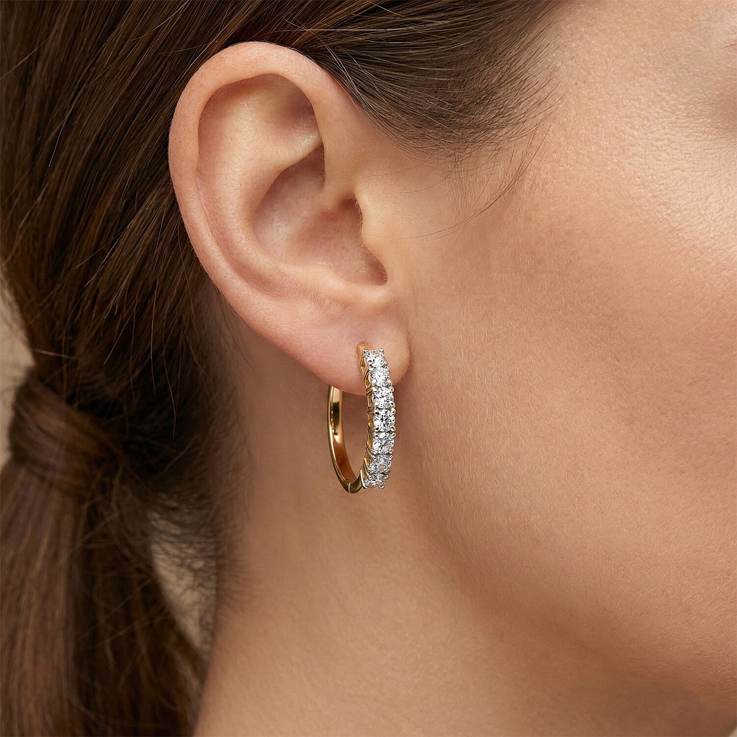 Luxuriant Lab Grown Diamond G-H SI 1.00 ctw Hoop Earrings in 18K Vermeil Yellow Gold Over Sterling Silver
