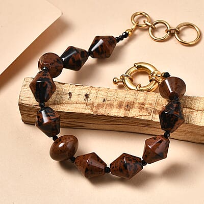 EverTrue Mahagooni Jasper and Thai Black Spinel 65.00 ctw Bracelet in 18K YG Plated (7.25 In)
