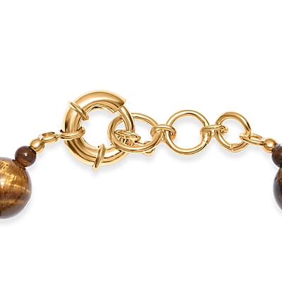 EverTrue Prremium Tigers Eye 140.00 ctw Bracelet in 18K YG Plated (7.25 In)