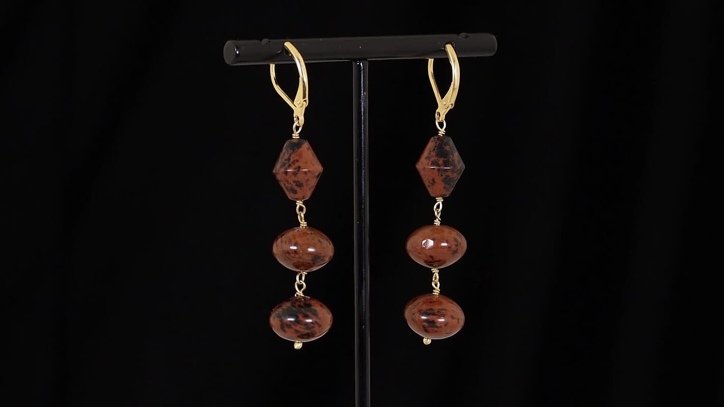 EverTrue Mahagooni Jasper Earrings in ION Plated YG Stainless Steel 40.00 ctw