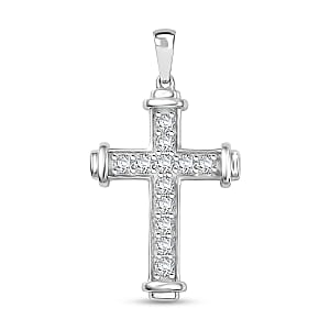 D'Joy Simulated Diamond Cross Pendant without Chain in Platinum Over Sterling Silver