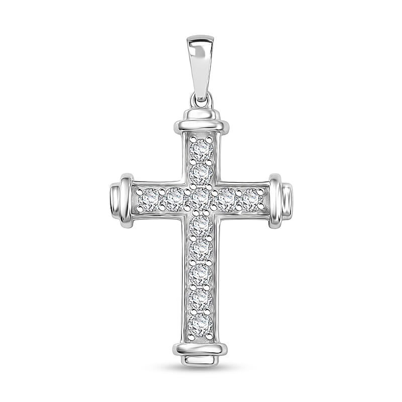 D'Joy Simulated Diamond Cross Pendant without Chain in Platinum Over Sterling Silver