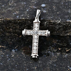 D'Joy Simulated Diamond Cross Pendant without Chain in Platinum Over Sterling Silver