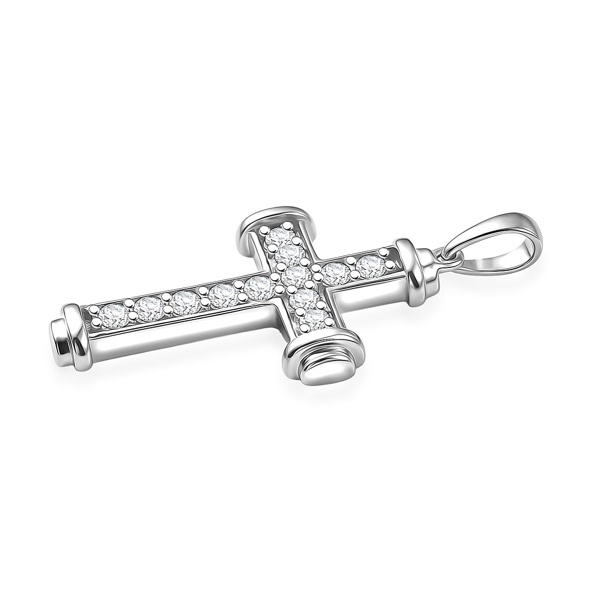 D'Joy Simulated Diamond Cross Pendant without Chain in Platinum Over Sterling Silver image number 3