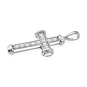 D'Joy Simulated Diamond Cross Pendant without Chain in Platinum Over Sterling Silver