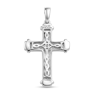 D'Joy Simulated Diamond Cross Pendant without Chain in Platinum Over Sterling Silver