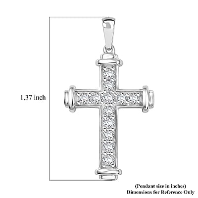 D'Joy Simulated Diamond Cross Pendant without Chain in Platinum Over Sterling Silver
