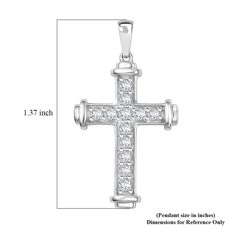 D'Joy Simulated Diamond Cross Pendant without Chain in Platinum Over Sterling Silver