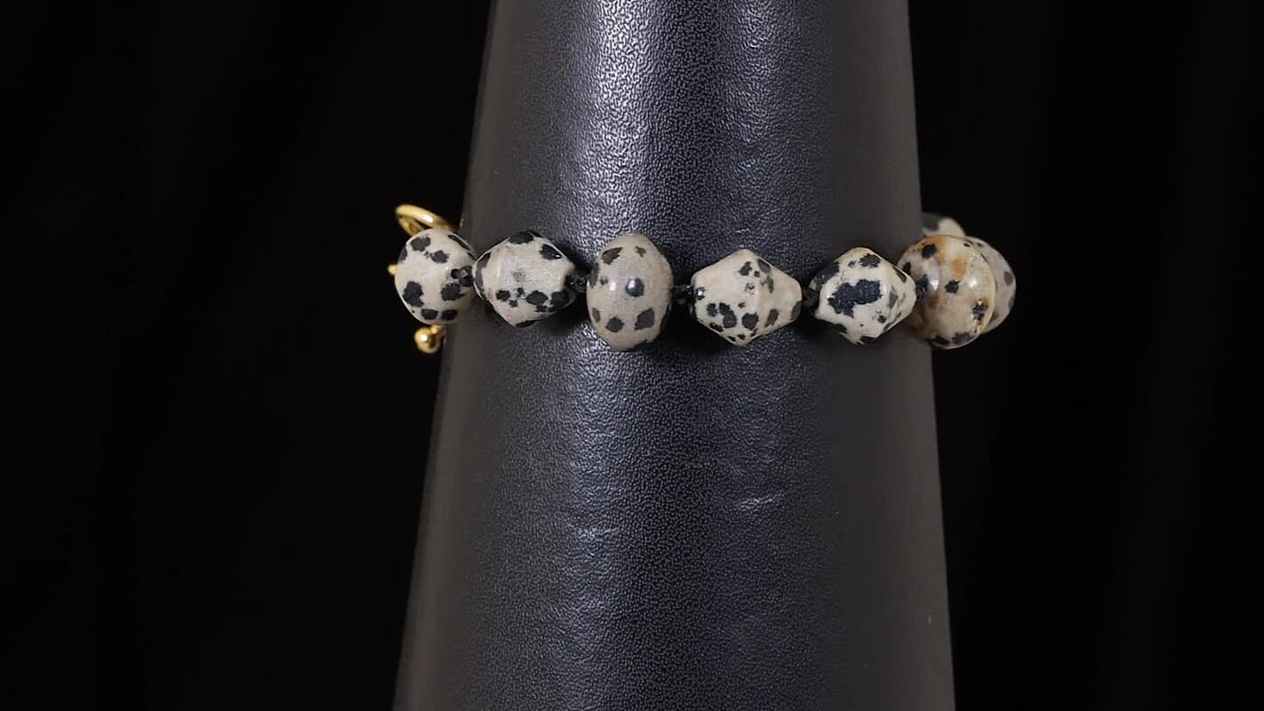 EverTrue Dalmation Jasper, Thai Black Spinel Beaded Bracelet in 18K YG Plated (7.25 In) 80.00 ctw