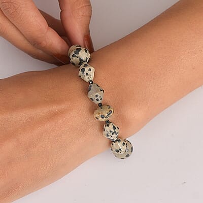 EverTrue Dalmation Jasper and Thai Black Spinel 80.00 ctw Beaded Bracelet in 18K YG Plated (7.25 In)