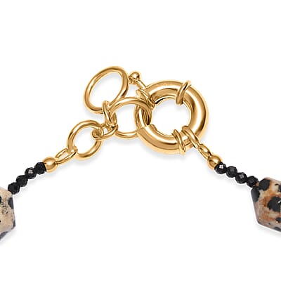EverTrue Dalmation Jasper and Thai Black Spinel 80.00 ctw Beaded Bracelet in 18K YG Plated (7.25 In)
