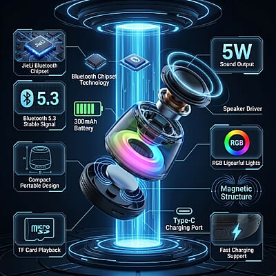 Livemore Magnetic Bluetooth Speaker with Colorful RGB Lights - Black